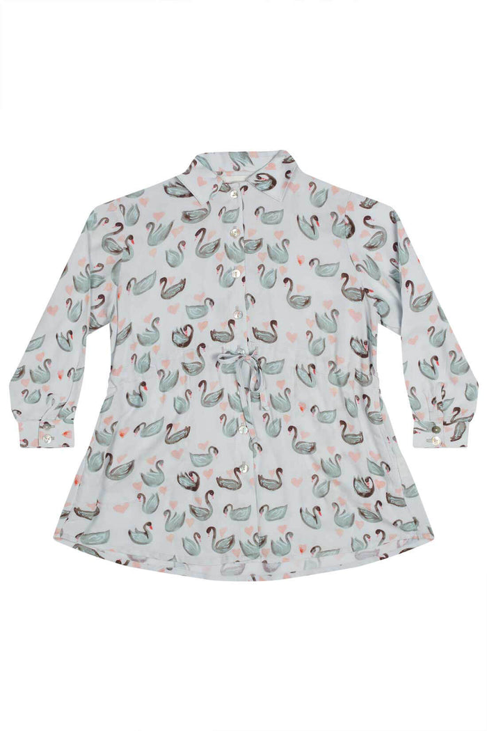 Paper Wings Shirt Dress - Swan Repeat