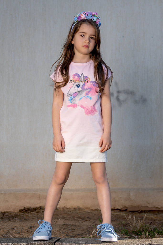 Rock Your Kid Rainbow Brumby - Drop Shoulder Dress