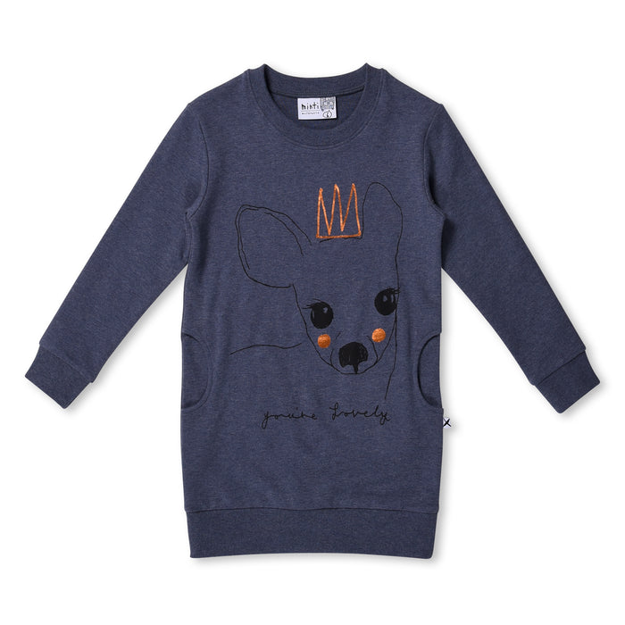 Minti Lovely Deer Crew Dress (Midnight Marle)