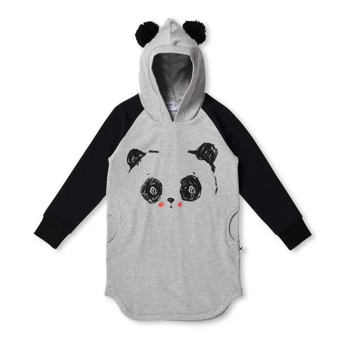 Minti Lovable Panda Furry Hoodie Dress (Grey Marle/Black)