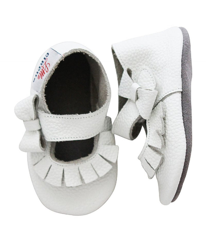Little Circus Bow & Tassel Mary Janes (White)